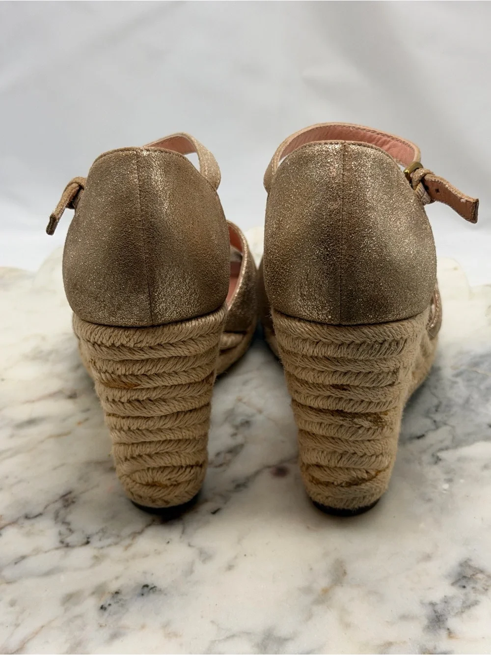 J.Crew Gold Metallic Suede Ankle Strap Espadrille Wedge Sandals Women Size 6.5